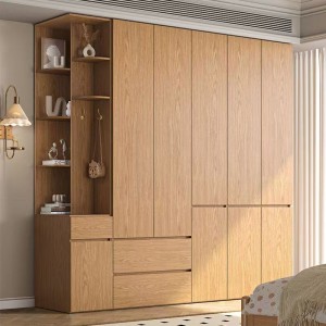 Middle ancient style full oak wardrobe, solid wood one door to the top, household bedroom storage cabinet, simple modern segmented wardrobe