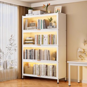 Steel bookshelf for household use, children's crevice bookshelf, dust-proof storage cabinet, shelf, floor standing living room with door, study, wrought iron
