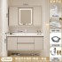 Cream wind folding push-pull hidden Feng Shui mirror bathroom cabinet ceramic integrated bathroom intelligent washbasin cabinet combination