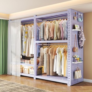 Shelves, wardrobes, open style hangers, easy assembly, floor standing dust-proof steel multi-layer shelves, rental room hangers