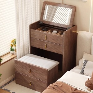 Nordic style solid wood dressing table, bedroom dressing table, mirror, concealed flip cover, small apartment, bedside dressing table, bedside table