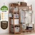 Simple room floor to ceiling home hanging clothes rack vertical wardrobe bedroom solid wood coat rack storage clothes rack