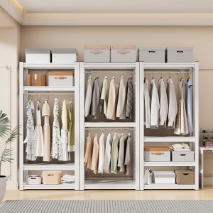 Simple wardrobe, multi-layer rental room, wrought iron bedroom, home assembly storage rack, floor hanging clothes rack, storage rack