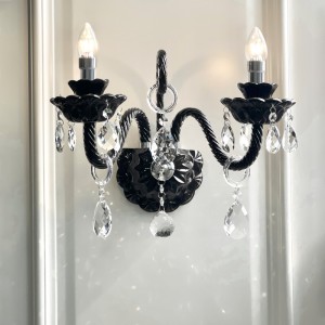 Vintage French style black crystal wall lamp, living room background wall decoration wall lamp, modern light luxury bedroom bedside lamp