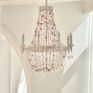 French countryside style restaurant pendant light, vintage colored crystal light, Bohemian villa courtyard light, banquet hall pendant light