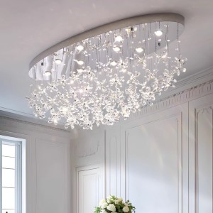 French crystal dining pendant light, modern minimalist home restaurant light, luxurious coffee shop bar counter, dining table hanging line light