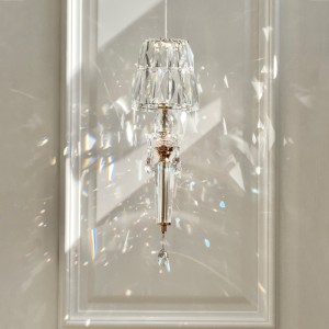 French retro pendant light, simple modern bedroom headboard hanging line light, European restaurant bar counter island table crystal lighting fixture