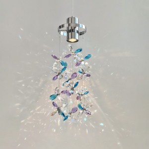 French style light luxury bedroom headboard pendant light 2025 new flower crystal hanging line lamp high-end feeling foyer petals