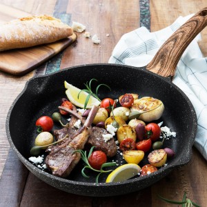 Home frying pan, wheat rice stone non stick pan, striped flat bottomed pan, no oil fume frying pan, spot wholesale, induction cooker